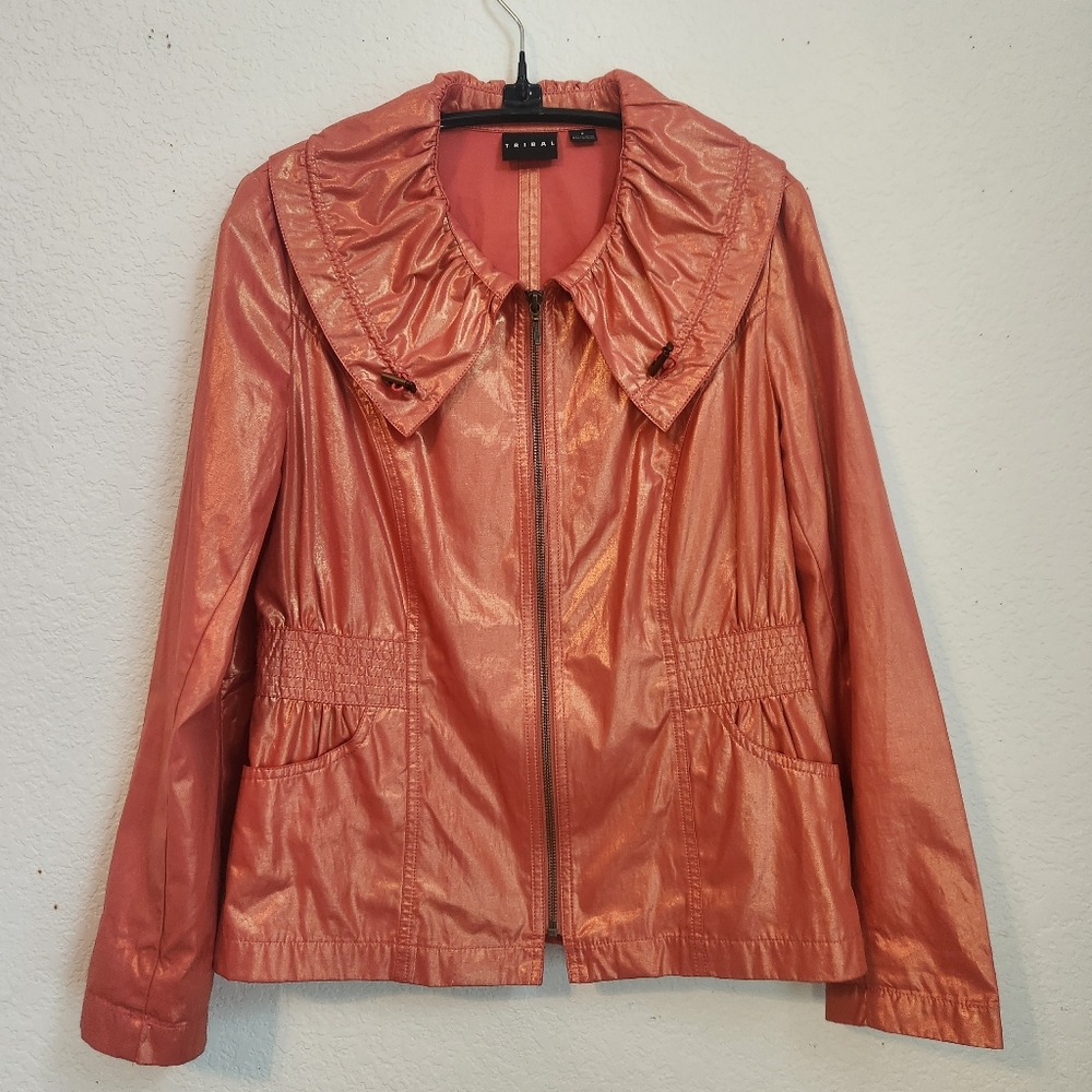 Tribal Metallic Orange Full Zip-Up Jacket, Size 6